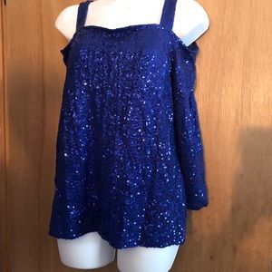 INC blue sequin 3/4 cold shoulder top